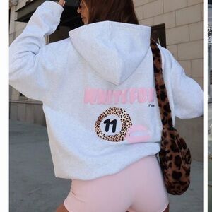 White Fox Boutique Gray and Pink Hoodie